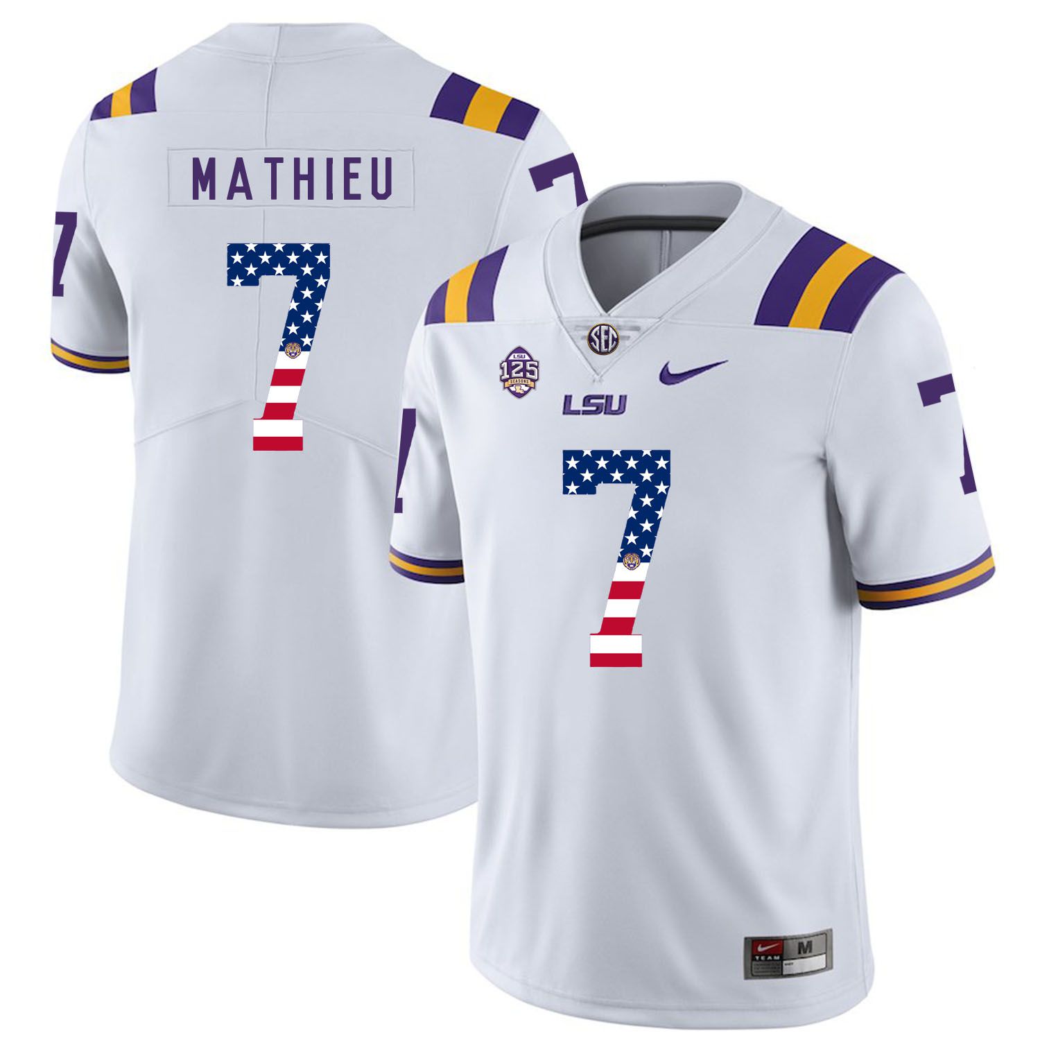 Men LSU Tigers 7 Mathieu White Flag Customized NCAA Jerseys